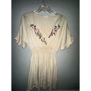 Blushing Heart Large Embroidered Smocked Waist Dress Boho Chic Hippie Festival